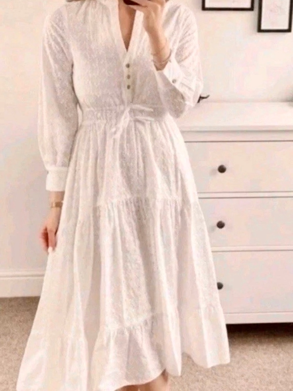 Zara White Tiered Button-Front Maxi Dress
